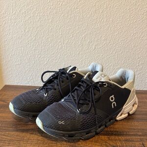 Women’s On Cloudflyer Running Black and White Athletic Shoes